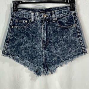 Iris High Waist Acid Wash Denim Shorts - Dark Blue